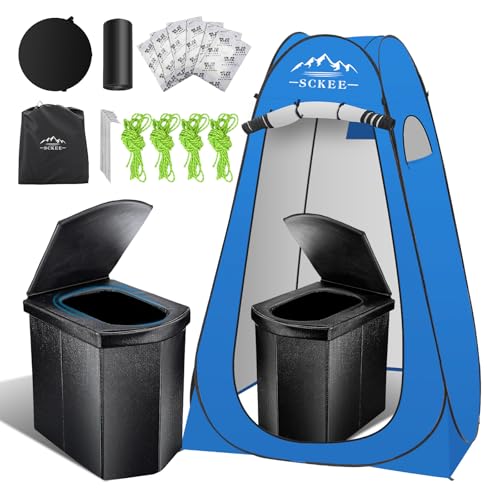 Juego de inodoro portátil para adultos, inodoro portátil XL para camping, inodoro de camping con tienda de campaña emergente, duchas al aire libre, vestuarios, orinal de viaje para camping,