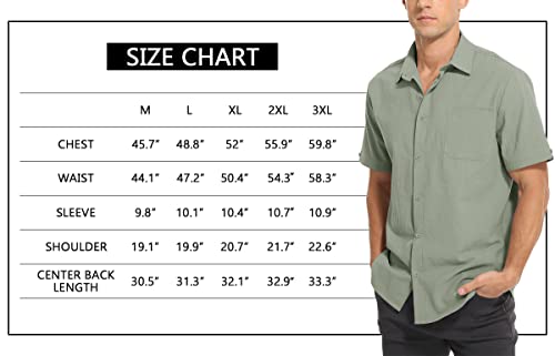 Tureface Men's Cotton Casual Button Down Chambray Linen Short Sleeve Shirts Pea Green Large #TOP5