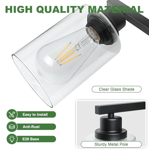 Image of Ascher Bathroom Light Fixtures, 4-Light Vanity Lights with Clear Glass Shade, Modern Black Finish Wall Light for Mirror Bedroom Hallway Cabinet Porch