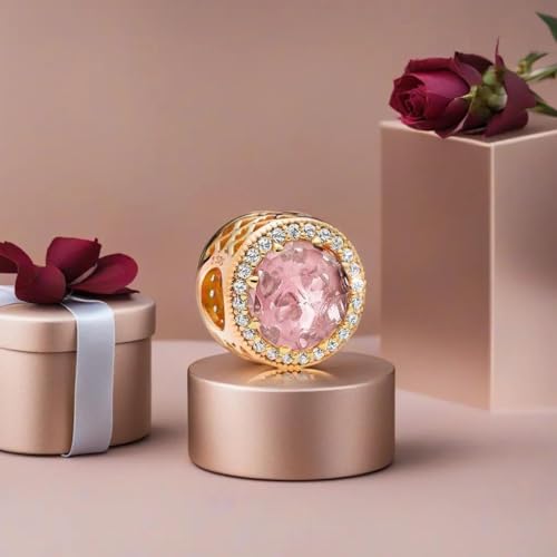Rose Gold Plated Crystal Pave Charm & Clear CZ Charms for Pandora Bracelets Birthstone Charms Jewelry Gifts for Women (with Gift Pouch)2