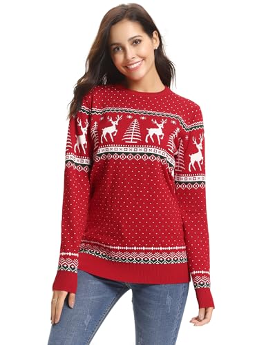 Image of Cowasto Mens Crewneck Christmas Sweater Family Matching Sets Knitted Sweater Pullover