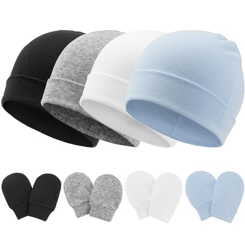 Image of Newborn Baby Hats and Mittens Set Infant Beanie Cap Toddler Gloves Newborn Hospital Hats for Baby Boy Girl Kid 0-6 Months