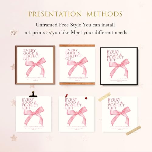 Image of LARTSFRO Coquette Pink Bow Wall Art Decor Posters, Pink Bow Room Bedroom Bathroom Dorm Wall Art Decor Aesthetic for College Teen Girls Gifts, Inspirational Bible Verses Bow Wall Decor, 10x10 Inch Set of 4 Pcs Bow Pictures (UNFRAMED)