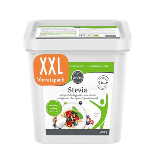BORCHERS Schugga green Kristalline Streusüße 4 5kg Stevia-Erythrit Mischung 1:1 wie Zucker kalorienfrei & zuckerfrei Zuckerersatz Süßungsmittel Zuckeralternative XXL Vorteilspack im Eimer