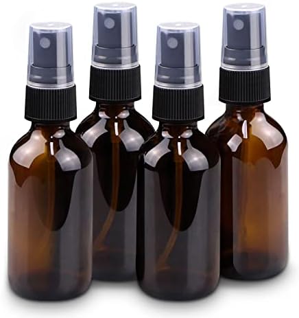 Wedama Mini Spray Bottles 4oz, Amber Glass Spray Bottles, Empty Small Spray Bottles with Funnel Dropper, Fine Mist for Hair, Travel, Plants, Cleaning Solutions and Skin Care(4 Pack)