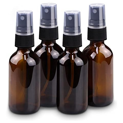 Wedama Mini Spray Bottles 2 oz, Amber Glass Spray Bottles, Empty Small Spray Bottles with Funnel Dropper, Fine Mist for Hair, Travel, Plants, Cleaning Solutions and Skin Care (4 Pack) Cover