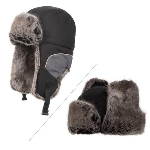 Windproof Faux Fur Lined Aviator Earflap Winter Trapper Hat for Women Men (Black) - image 1