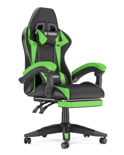 Racingreat Ergonomischer Gaming-Stuhl mit Fußstütze, Zocker Stuhl mit Lendenkissen, 90°-155° Neigung und Höhenverstellung, PC Gaming Stuh für Gamer Familien Erwachsene Jugendliche (Schwarz Grün)