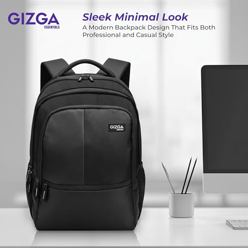 Image of Gizga Essentials 28L Laptop Backpack for Men & Women For Upto 17 inch Laptops| Water-Resistant, Spacious Multi-Compartment with Front Organizer & Bottle Holder| Durable Bag for Travel College Office-Black