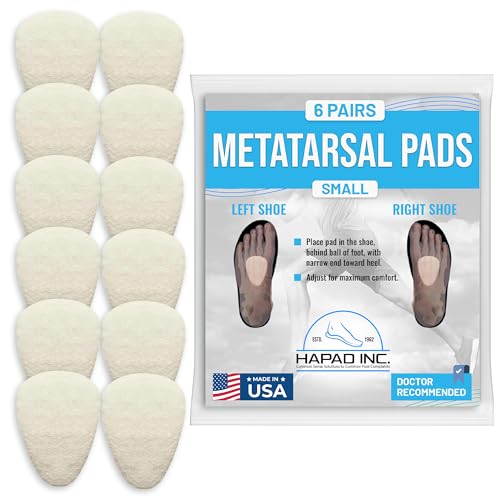 HAPAD Metatarsal Foot Pads for Ball of Foot Pain Relief - Cushion Insoles for Morton's Neuroma, Metatarsalgia Relief - Shoe Inserts for Men & Women - Comfortable Support Pads, Small, 6-Pack