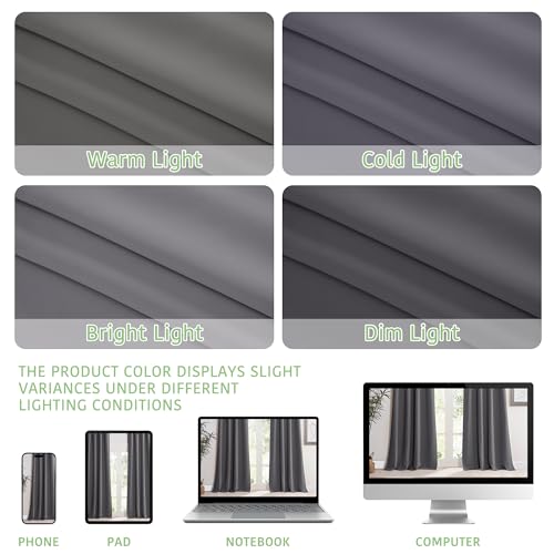 KGORGE Verdunklungsvorhänge Kurz Fenster Vorhänge Grau Blickdicht 145 x 140 cm(HxB) Thermovorhang mit Ösen Gardinen 2er Set Blackout Curtains for Bedroom