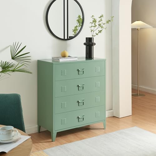 [en.casa] Cajonera Oficina Hämeenlinna Mueble de Taller Diseño Industrial Mueble Archivador para Oficina con 4 Cajones con Ranuras de Ventilación Acero 80 x 40 x 92 cm   Verde Mate