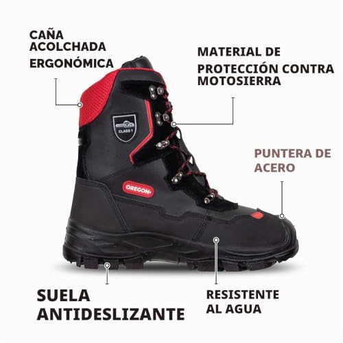 Miniatura 5 de Oregon 295449 43 Yukon Clase 1 20 M S -Botas Protectoras Para Motosierra De Piel, Negro Rojo, 9 Uk