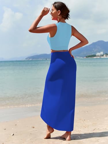 Image of ZAFUL Women's Casual Sleeveless Summer Two Piece Outfits Crop Top and Side Split Draped Ruched Maxi Skirt Set Solid Suiting