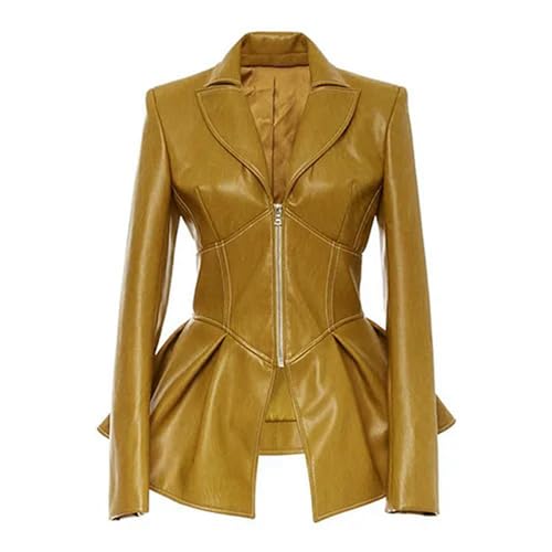 mingxinshangdian Chaqueta de Moto de Invierno y Primavera para Mujer Chaqueta de Abrigo de PU de Cuero sintético gótico Negro para Mujer Abrigo de Cuero gótico sintético para Mujer-Chaqueta Camel-S