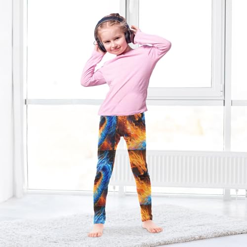 Orange Blue Fire Dragon Girls Leggings Kids Yoga Pants Dance Active Tights 4T4