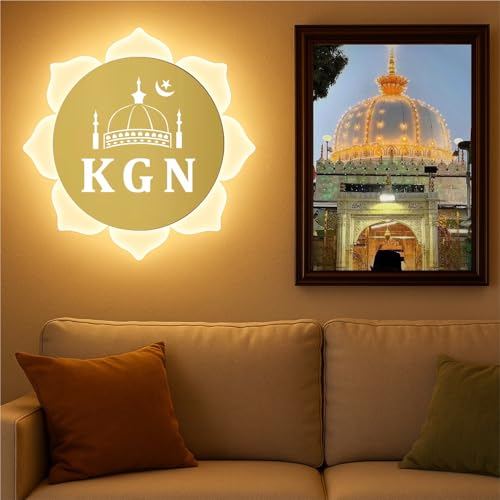 Image of KGN Islamic LED Wall Light | Flower Shape Acrylic Light for Home Decor | White + Warm White LED Wall Mounted Light for Living Room, Masjid, Namaz Corner | 23x23 cm