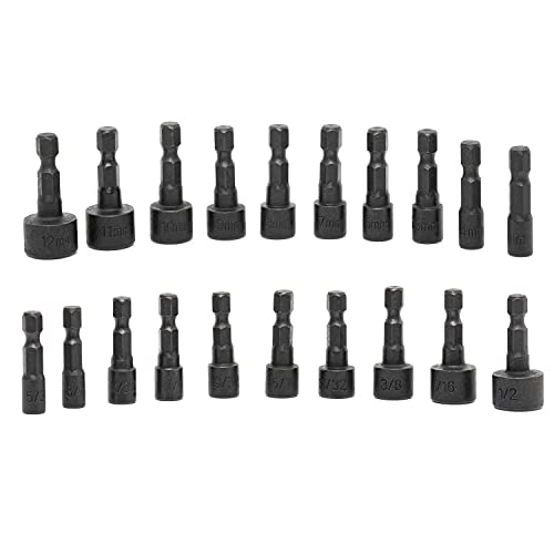 Image of NEIKO 10068A Nut Driver Set, For Impact Drill and Driver, 20 Piece, 1 /4 inch Hex Small Nut Driver Bit Set, Metric and Standard, 4-12 mm & 5 /32 inch-1 /2 inch, CR-V Steel, Nutsetter Driver Bits