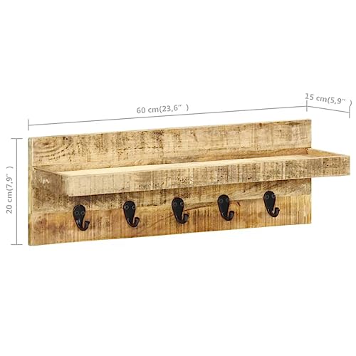 Porte manteau mural 60 cm en bois de manguier brut pour une entrée élégante - 3