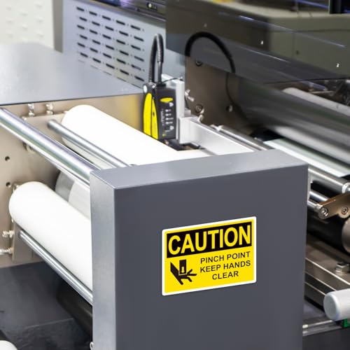 ForraFun 10 Pcs CAUTION Pinch Point Keep Hands Clear OSHA Label Decal - 5 x 3.5 Inch Vinyl Safety Warning Sign Stickers for Industry Machinery Workplace