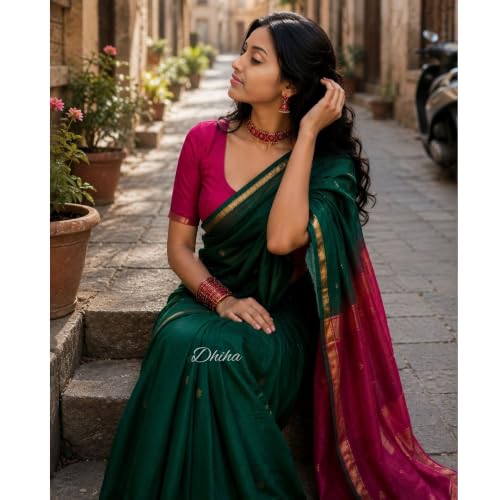 Image of Original Maheswari Cotton Silk Saree for Women | Kanjivaram Pure Silk Cotton Sari with Blouse | Zari Work | Tassels | Handloom Weave