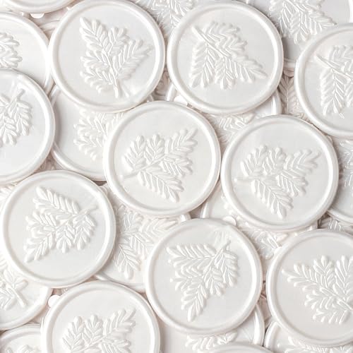 Wax Seal Stickers for Wedding Invitation, 24 Pcs White Self Adhesive Sealing Wax Sticker, Envelope Seal Stickers with Olive Branch Pattern for Envelopes Sealer, Gifts Wrapping, Christmas
