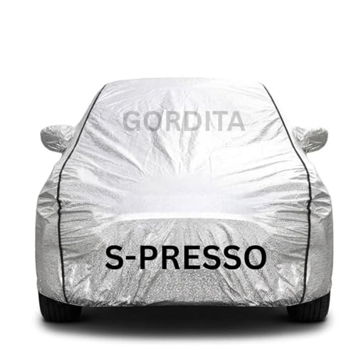 Image of Waterproof Car Body Cover for S-Presso All Weather Protection Comes with Inner Cotton Lining & Triple Stitched with Mirror & Antenna Pocket Belt & Elastic Fit Metallic Silver with Black Piping2