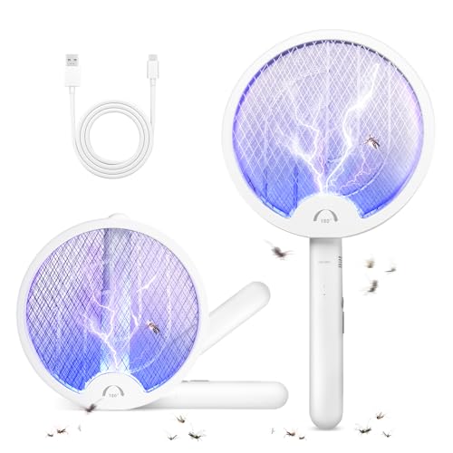 Electric Fly Zapper 3000V Electronic Bug Zapper with Protective net Layer - Pest Control Mosquito and Insect Catcher Racket - Electric Fly Swatter for Indoor and Outdoor