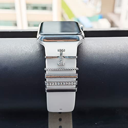 Image of 5Pcs Charms for Apple Watch band 41mm 45mm 40mm 44mm 38mm 42mm 46mm 49mm Women,Diamond+Metal Jewelry Decorative Ring For iWatch series 11 10 9 8 7 6 5 4 se 3 /2,Galaxy watch 7 /6 /5 /4,Strap Accessories