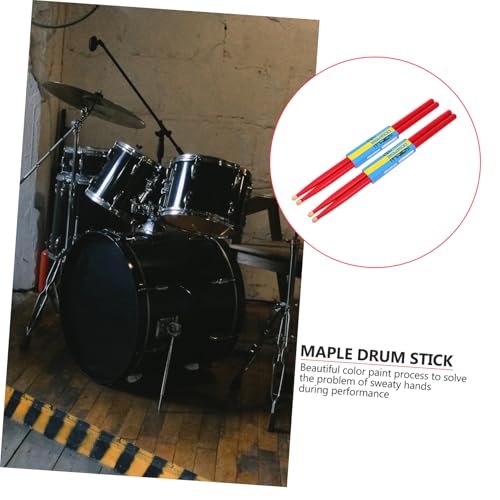 2 pares de baquetas de maple para percusión, color rojo, agarre suave antideslizante para batería miniatura 7