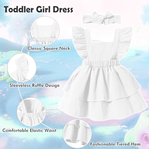 Baby Girls Dresses Sleeveless Ruffle Toddler Dresses for Girls with Headband Summer Casual Party Backless Sundress4
