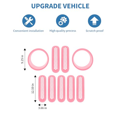 PDKLIN for Jeep JK Front Grille Inserts & Headlight Cover Trim Ring for Jeep Wrangler JK JKU 2007-2017 Pink Exterior Accessories 9pcs by PDKLIN - Image 4