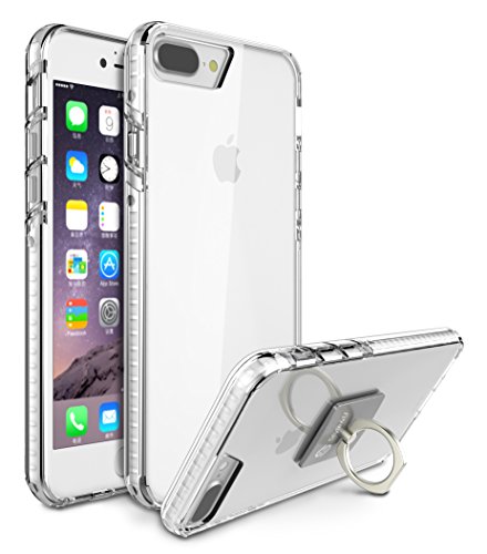Style4U iPhone 8 Plus Cover/iPhone 7 Plus Case, Scratch Resistant Shock Absorbent Slim Transparent Crystal Clear Back TPU Bumper Glow in The Dark Case Cover w/Ring Holder Kickstand [Clear]