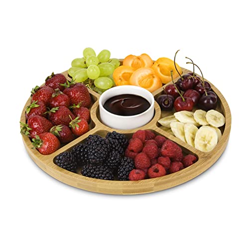 ROMINOX Geschenkartikel Servierteller // Rondo aus Bambus im Set mit einem Keramik-Dipschälchen, praktische Unterteilung in 4 Snackfächer, Snacks, Antipasti oder Tapas mit Dips; ca. 28 x 28 x 3.5 cm