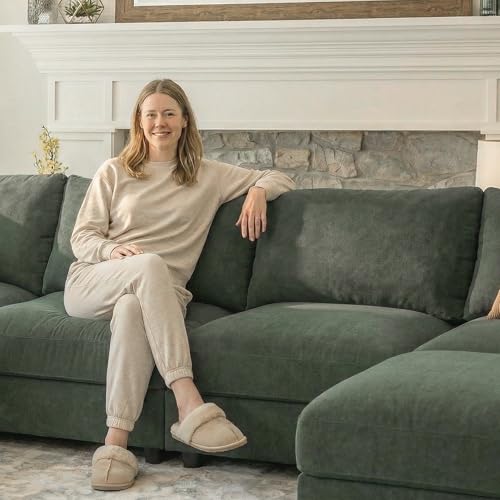 Image of Sectional Couches for Living Room FSC Certified Chenille Modular Couch Oversized Cloud U Shaped Convertible Sleeper Sofa Chaise Detachable Armrest Cushion (Chenille Green, U Shaped 8 Seat)