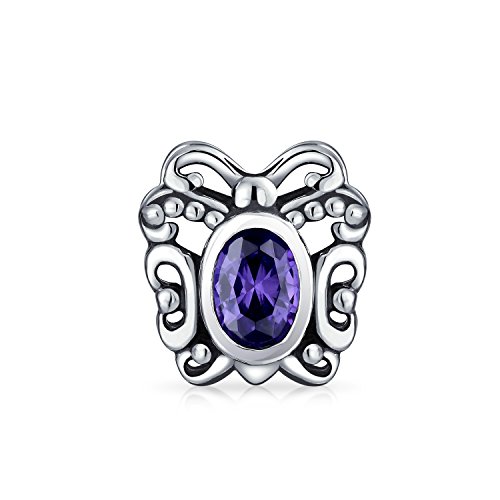 Charm de mariposa púrpura de plata de ley .925 con circonitas para pulsera europea