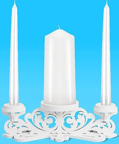 Unity Candle Holder - Candles Holder for Wedding Ceremony - Table Centerpiece Decoration White Stand for Unity Candle Set - Pillar/Taper Candlestick - Unity Candle Holders for Weddings