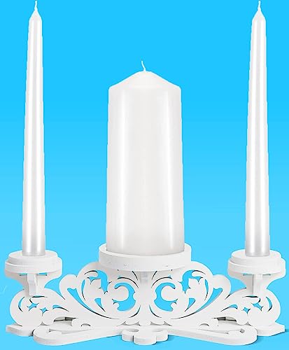 Unity Candle Holder - Candles Holder For Wedding Ceremony - Table Centerpiece Decoration White Stand For Unity Candle Set - Pillar/Taper Candlestick - Unity Candle Holders For Weddings #TOP2