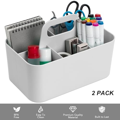 Image of Tiawudi 2 Pack Caddy Organizer with Handle, Portable Plastic Caddy, Storage Organization for Cleaning, Bath, Makeup, Art, Craft, Stationery, Classroom and Office, Tote Organizer