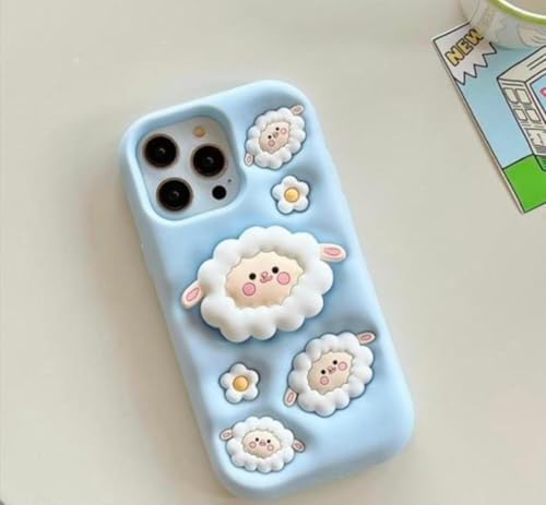 Image of Dezet Back Cover Compatible with iPhone 15 Pro Soft Silicone 3D Cute Cartoon Cover, Aesthetic Full Protective Case Cover Girls & Women (Blue)
