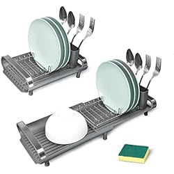 Fregadero Hondo Especial PLANETA CASA Escurridor de Platos - Escurreplatos Plegable de Acero Inoxidable - Escurre Platos Extensible Apto como Escurridor Fregadero con Cesta de Cubiertos, Antideslizante Especial Fregadero