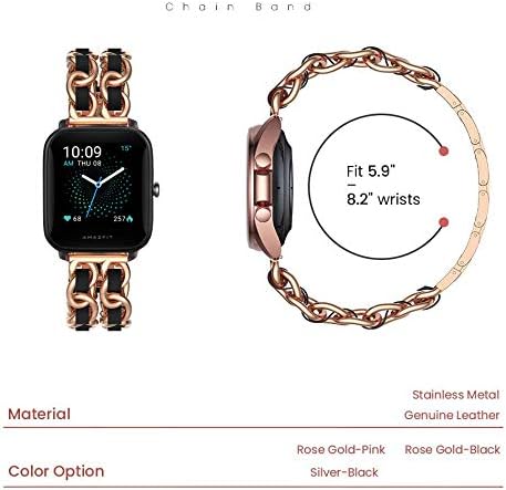 Miniatura 3 de Compatible con Amazfit Bip U Band, YOUkei Jewelry - Pulsera de cadena de metal con correas de repuesto de cuero compatible con reloj inteligente