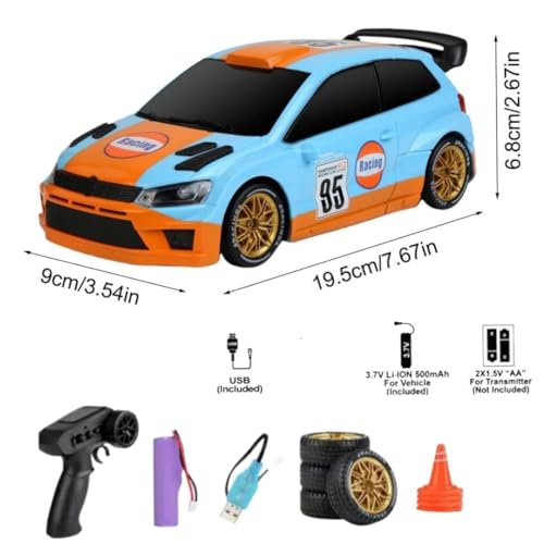 Image of Rc Drift Remote Control Car 1:24 Scale, High-Speed, 4Wd, Lights, Rechargeable Racing Car, Drifting Tires, 2.4Ghz, for Kids (1:24 RC Drift - Sky Blue)