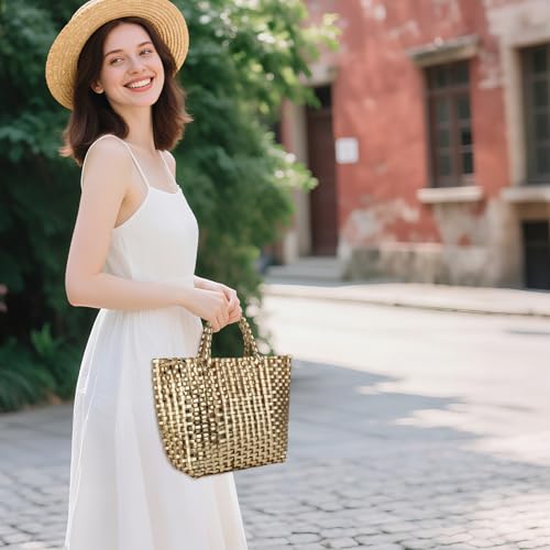 Image of YYW Woven Bag for Women, Shiny Leather Tote Bag, Small Basket Handbag Women Clutch Purse