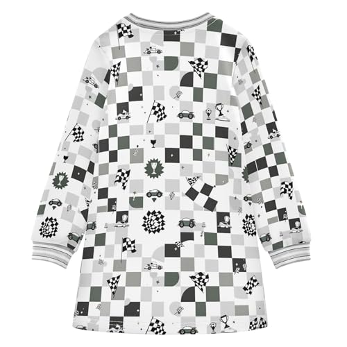 Racing Green Checkered Racing Girls Fall Dress Stylish Toddler Playwear Dress 2T2