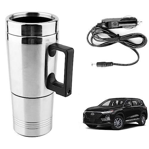 Image of Oshotto 12V Stainless Steel Car Heating Kettle /Mug, Travel Friendly electric Tea /Coffee maker Compatible with Hyundai Santa Fe (300ml) - Silver