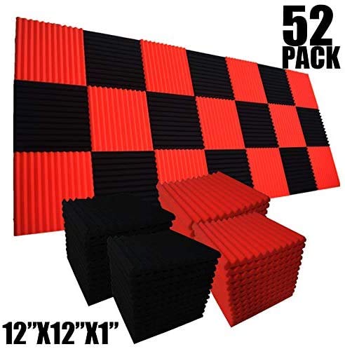 Ydhtdlhc 52 Pack Acoustic Panels Studio Foam 12"X12" X1" Sound Proof Foam Panels Noise Cancelling Foam Wedges For Church, Anchor Room, Singing Room, Home Theater (Black/Red) #TOP2
