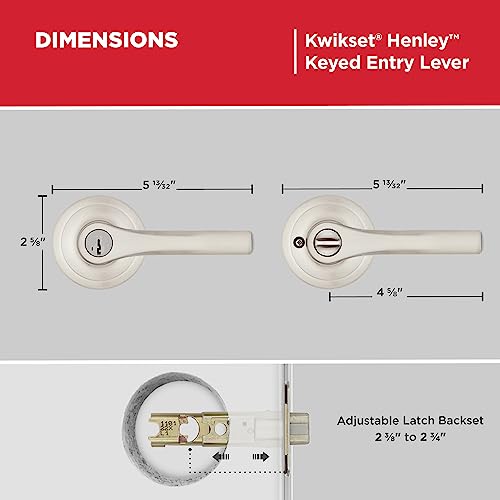 Kwikset Henley Entry Door Handle with Lock and Key, Secure Keyed Reversible Lever Exterior, For Front Entrance and Bedrooms, Satin Nickel, Pick Resistant Smartkey Rekey Security and Microban by Kwikset - Image 8