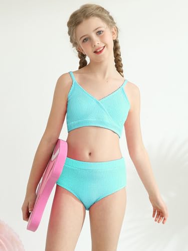 Image of Girl's 2 Piece Swimsuit Solid Spaghetti Strap Bikini Sets Beach Bathing Suit Swimwear for Teen Girls