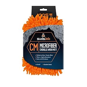 Suds Lab CM Chenille Microfiber Wash MItt – Double Sided Car Wash Mitt – Scratch Free On All Vehicle Surfaces – 8″ x 10″